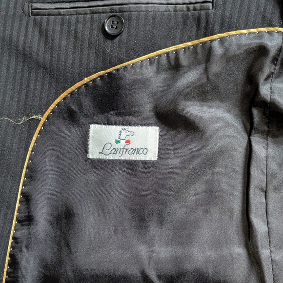 Lanfranco Classic Black Men's Pinstripe Suit Jacket Formal Refined Sleek - Picture 11 of 15